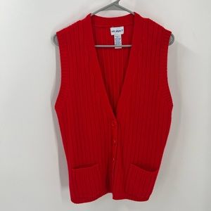 Vicki Wayne’s vintage red ribbed button front sweater vest L